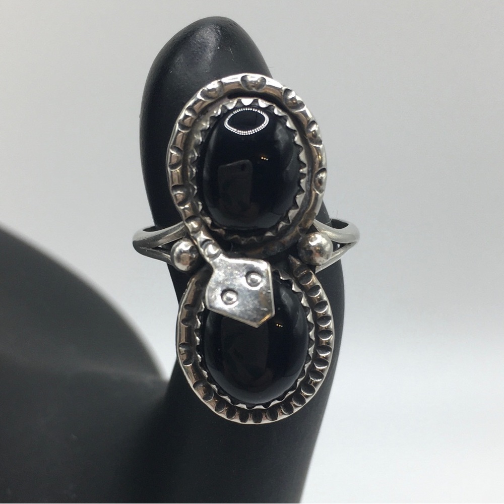 Vintage Native American Sterling Double Black Onyx Snake Ring